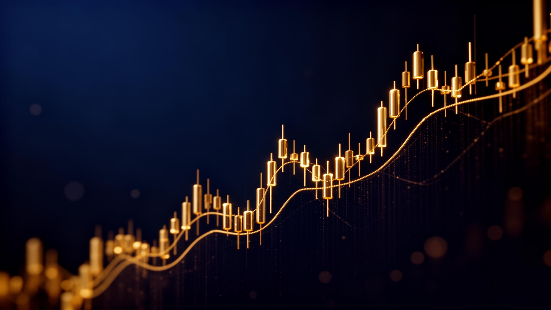 Golden candlestick chart rising